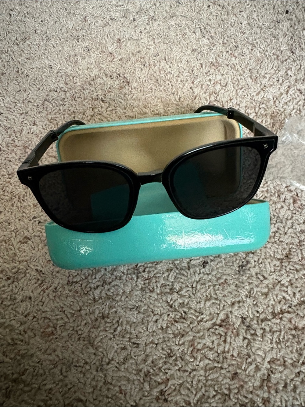 Tiffany & Co. turquoise rectangular glasses  case + cloth & folding sunglasses